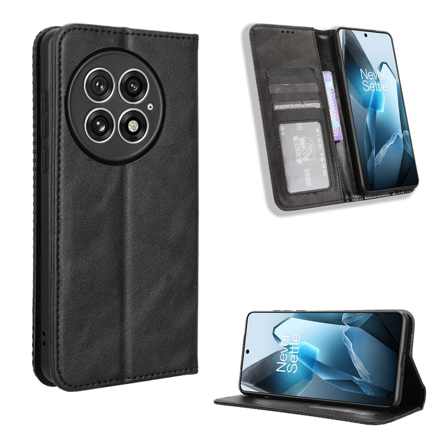 OnePlus 13 Flip Folio Case with Card Holder Hidden Magnetic, Brown