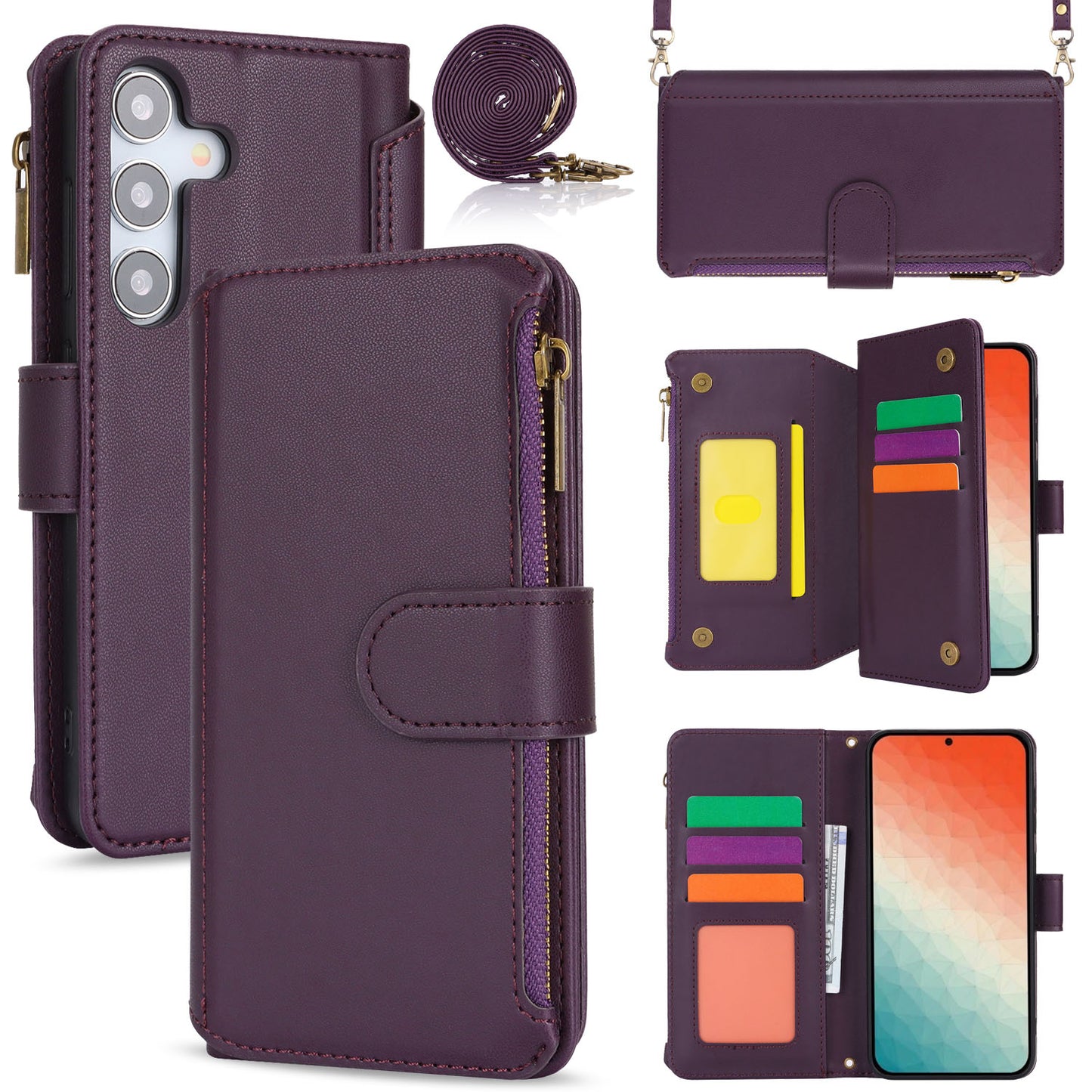 for Samsung Galaxy S24 Wallet Case with RFID Blocking, Purple