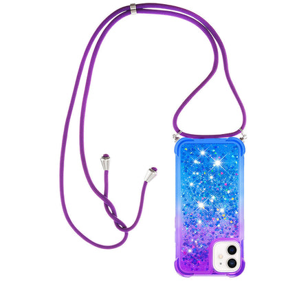 iPhone 12 Gradient Quicksand Liquid Shockproof Case with Adjustable Lanyard, P&B&LANYARD