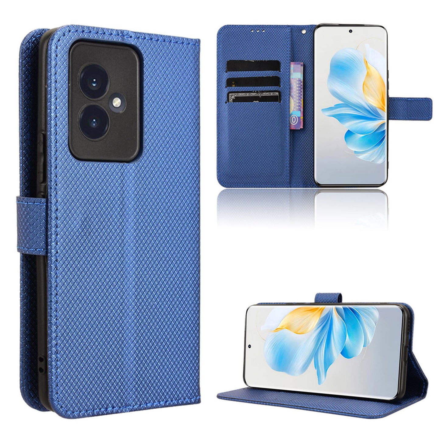 Wallet Case with Credit Card Holder PU Leather Flip Folio Phone Cover for Honor 100, Blue