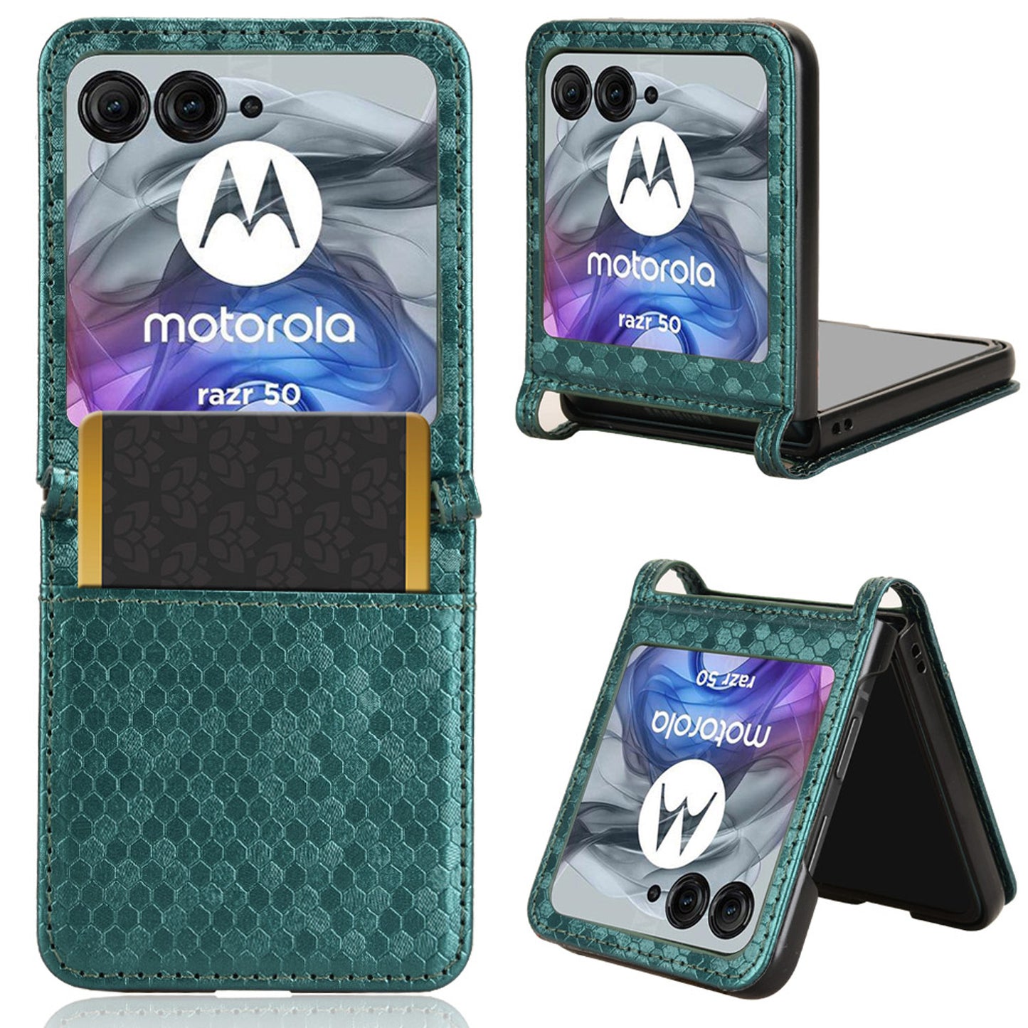 Slim Flip Polka-Dots Phone Case with Card Holder for Motorola Razr 50, Green