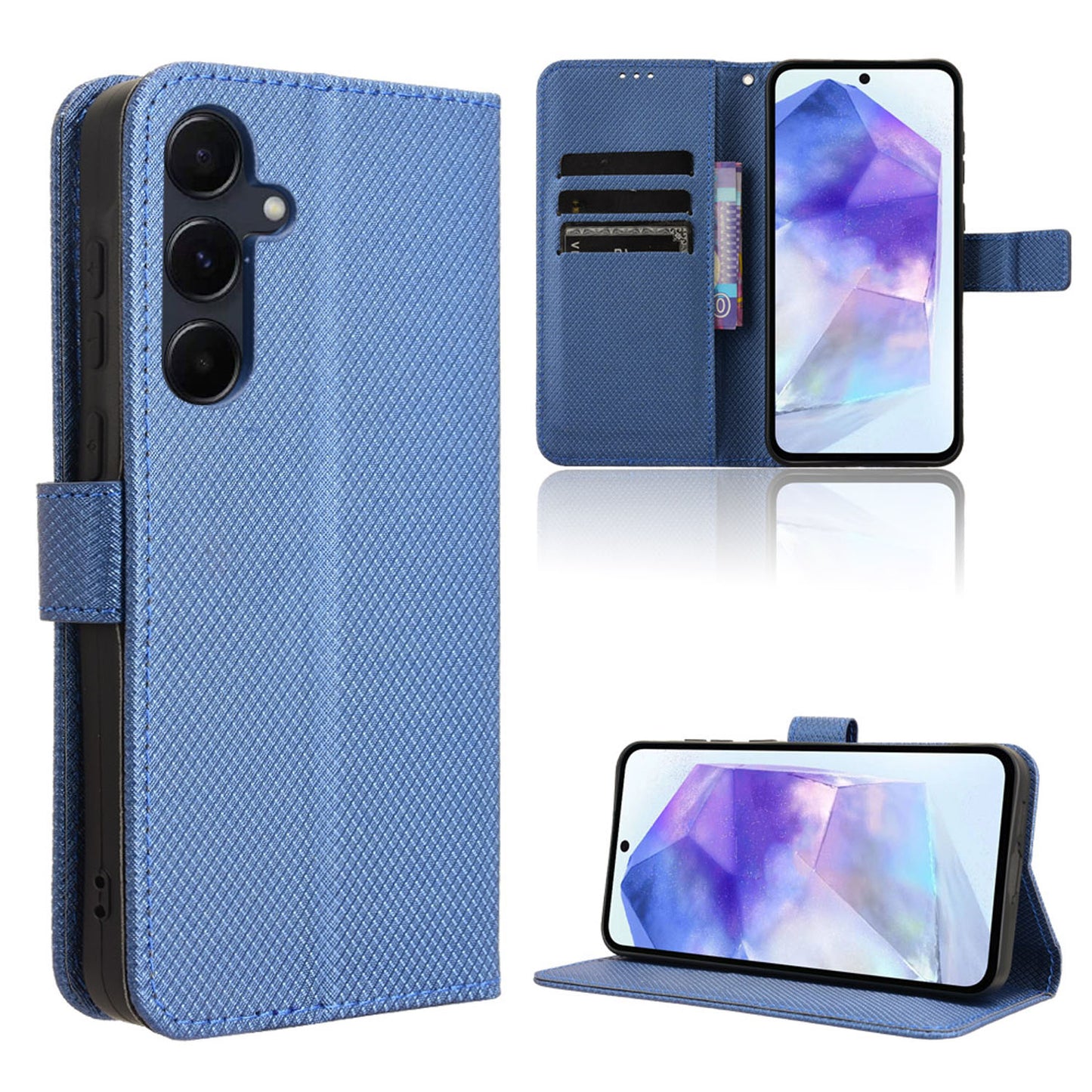 Wallet Case with Credit Card Holder PU Leather Flip Folio Phone Cover for Samsung Galaxy A55 5G, Blue