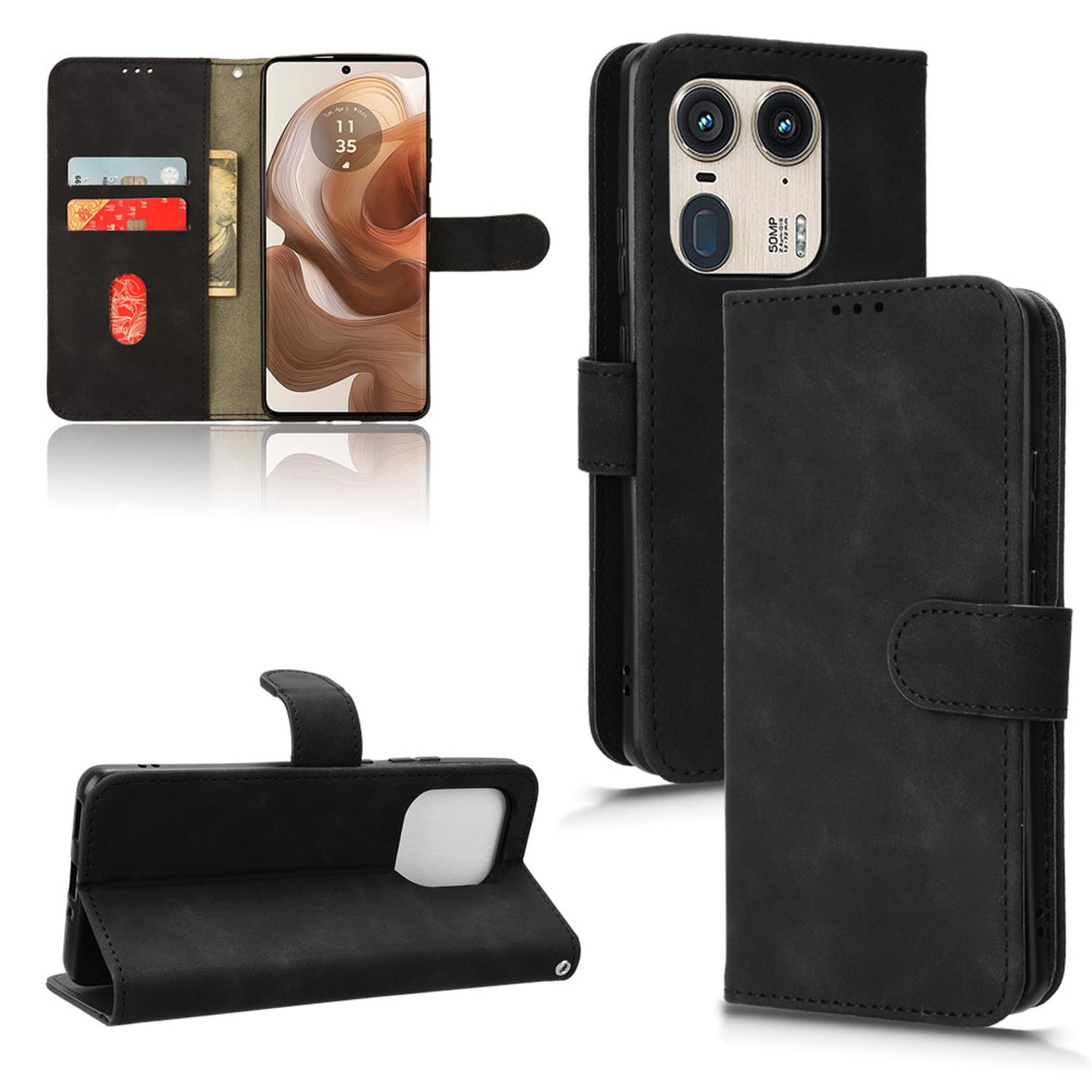 Wallet Case with Card Holder Flip Magnetic Protective Cover for Motorola Edge 50 Ultra, Black