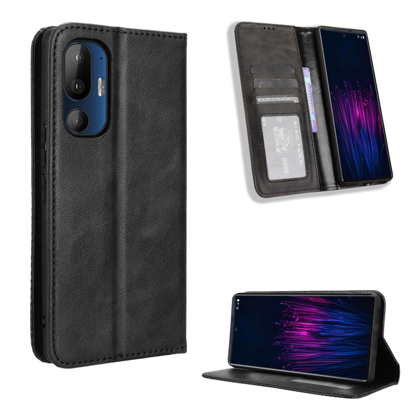 HTC U24 Pro Flip Folio Case with Card Holder Hidden Magnetic, Brown