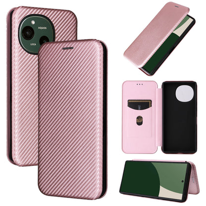 Carbon Fiber Flip Case for Sharp AQUOS R9, Rose Gold