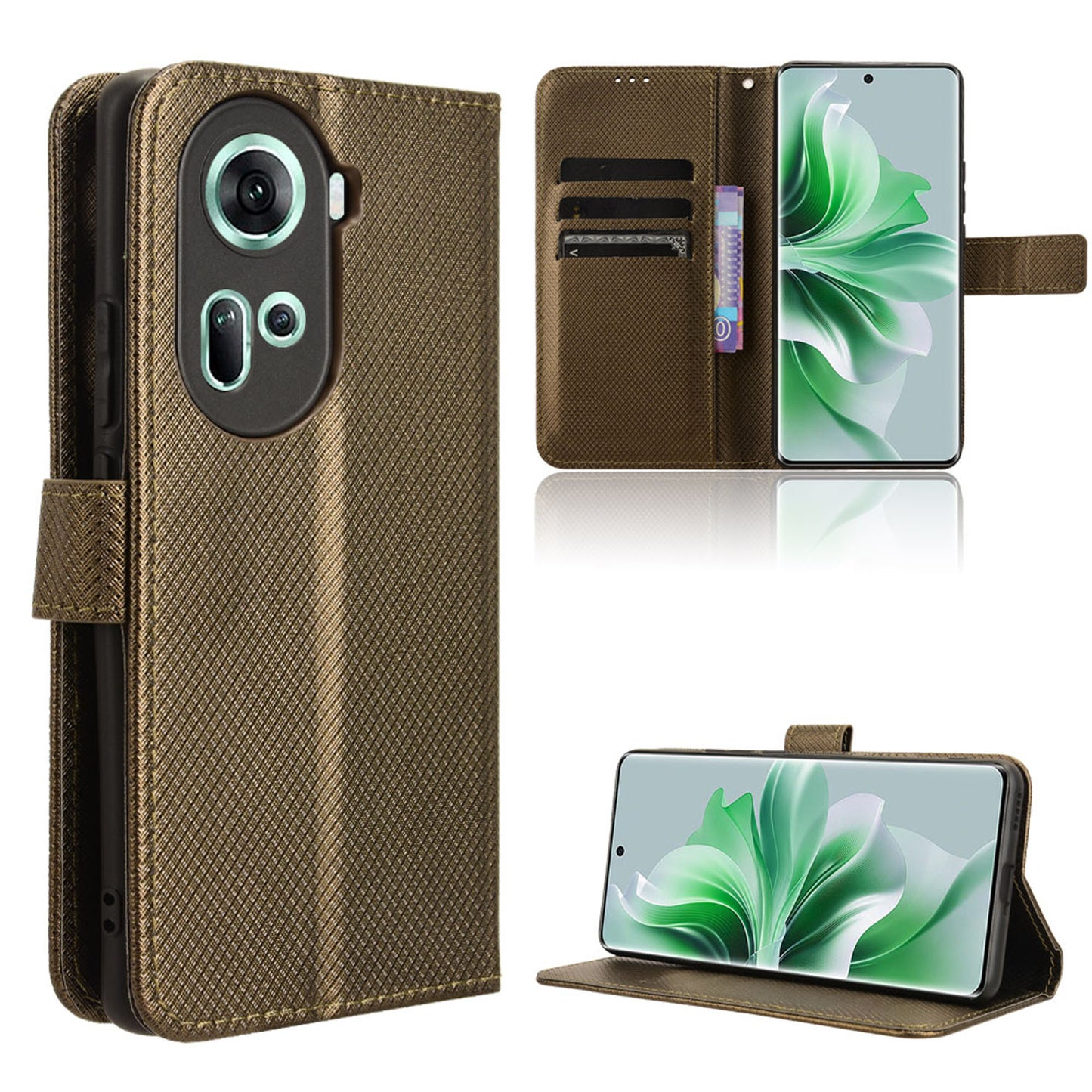 Wallet Case with Credit Card Holder PU Leather Flip Folio Phone Cover for OPPO Reno11 5G, Bronzed