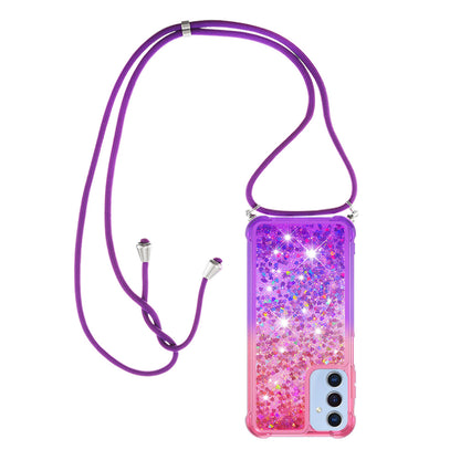 Samsung Galaxy A15 5G Gradient Quicksand Liquid Shockproof Case with Adjustable Lanyard, PINK&P&LANYARD