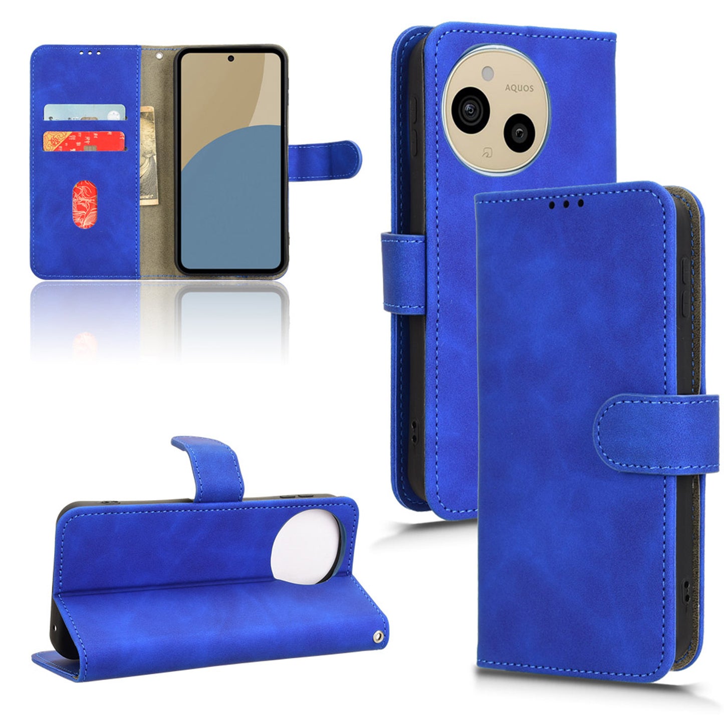 Wallet Case with Card Holder Flip Magnetic Protective Cover for Sharp AQUOS Sense9, Blue