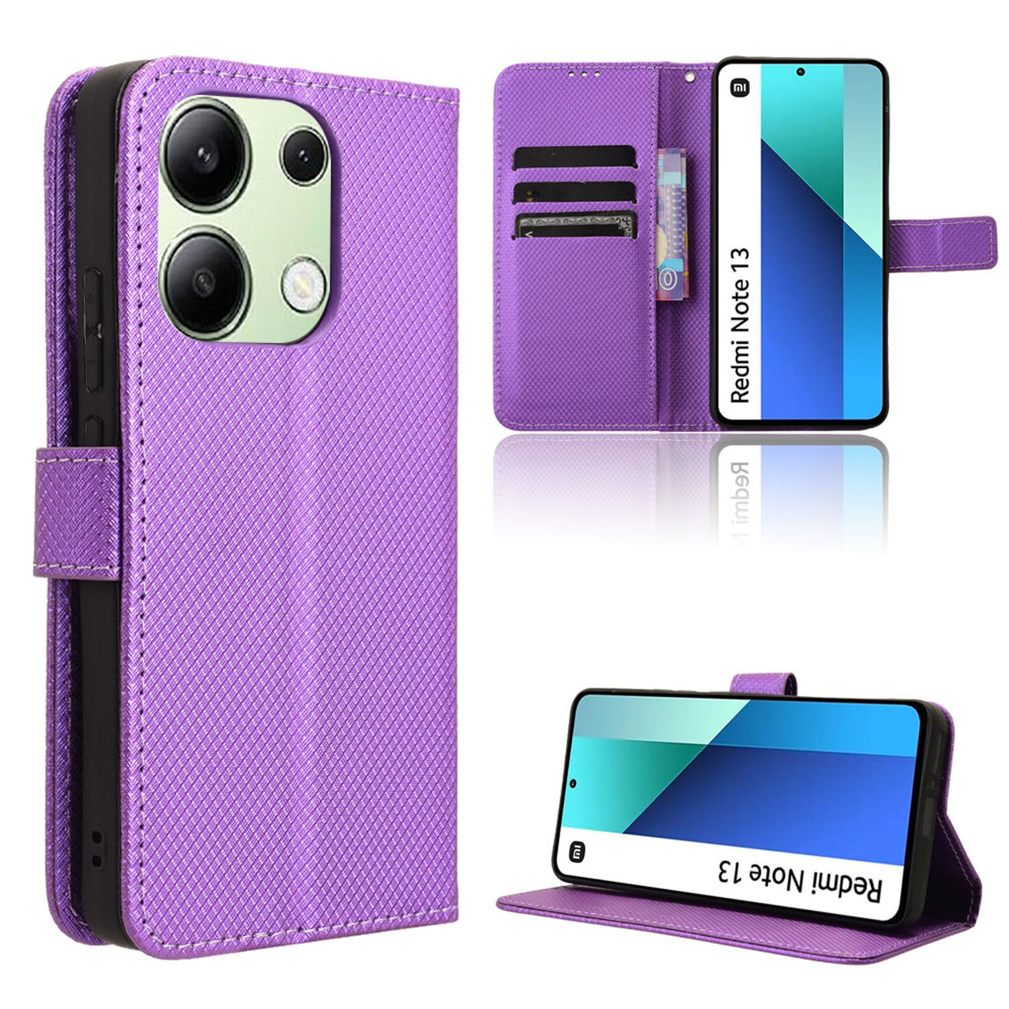 Wallet Case with Credit Card Holder PU Leather Flip Folio Phone Cover for Xiaomi Redmi Note 13 4G, Purple