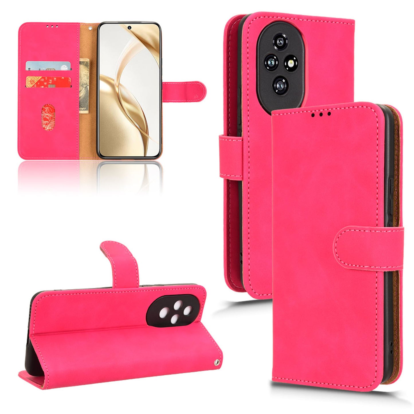 Wallet Case with Card Holder Flip Magnetic Protective Cover for Honor 200, Pink