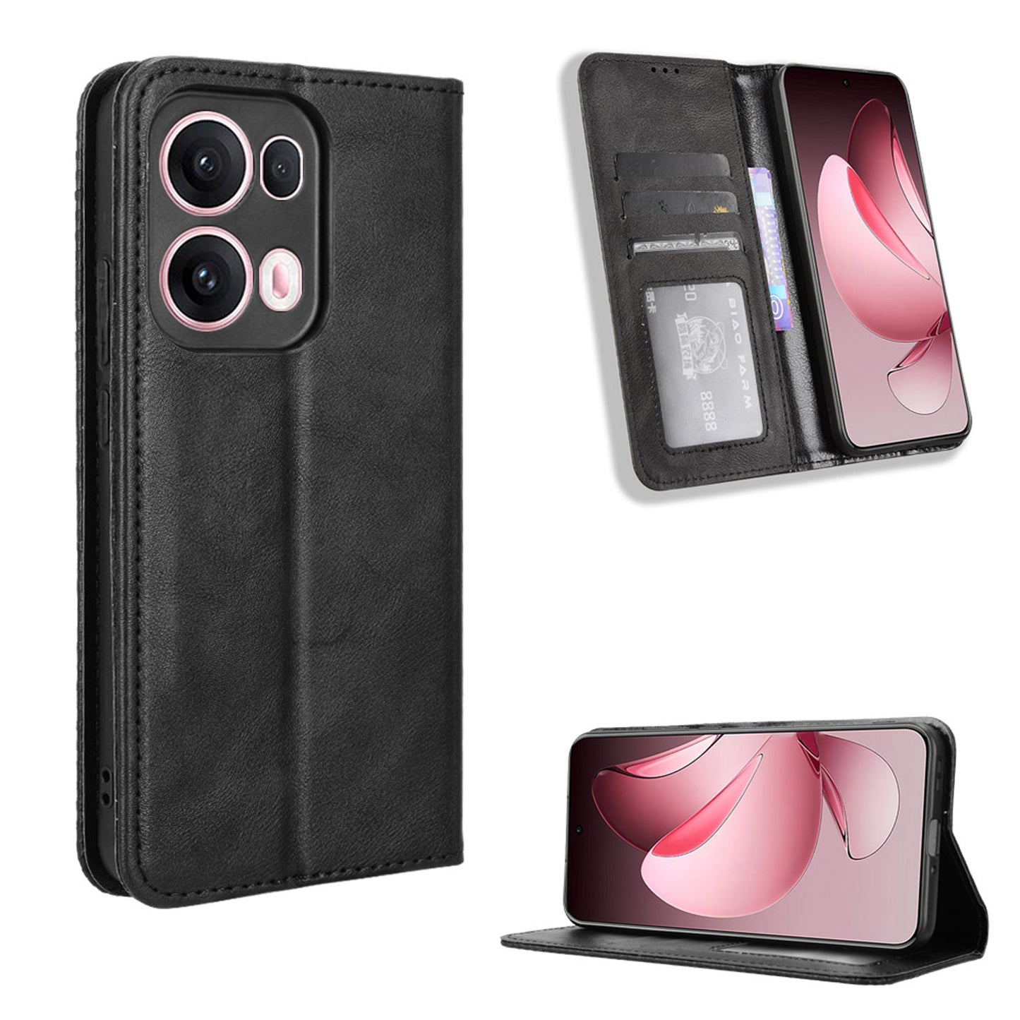 OPPO Reno13 Pro 5G Flip Folio Case with Card Holder Hidden Magnetic, Brown