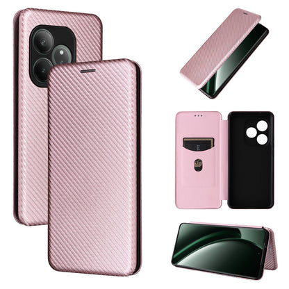 Carbon Fiber Flip Case for Realme GT 6, Rose Gold