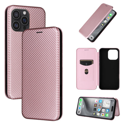 Carbon Fiber Flip Case for iPhone 16 Pro Max, Rose Gold