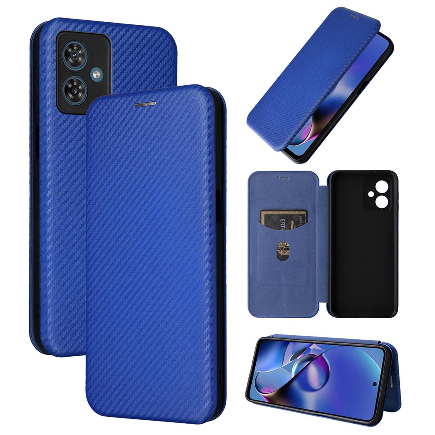 Carbon Fiber Flip Case for Moto G54 5G, Blue