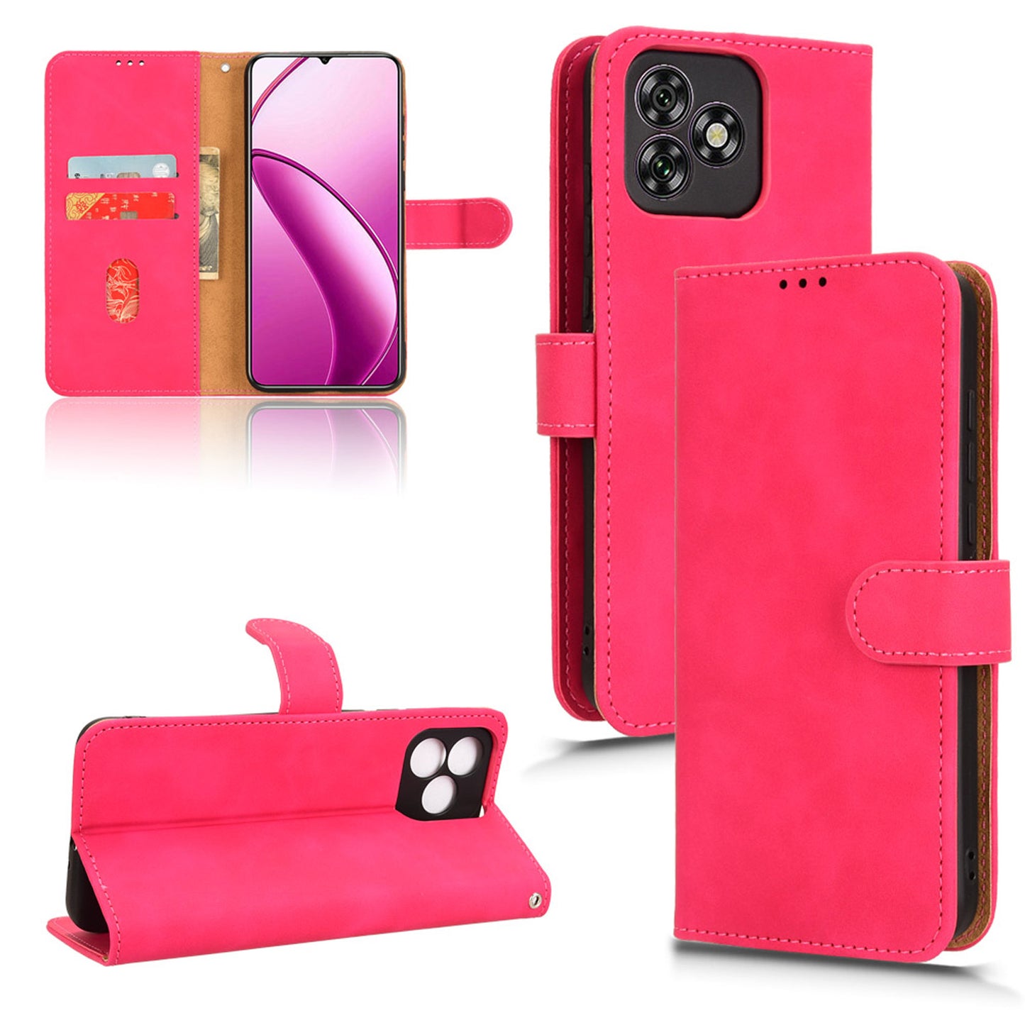 Wallet Case with Card Holder Flip Magnetic Protective Cover for Oukitel C53, Pink