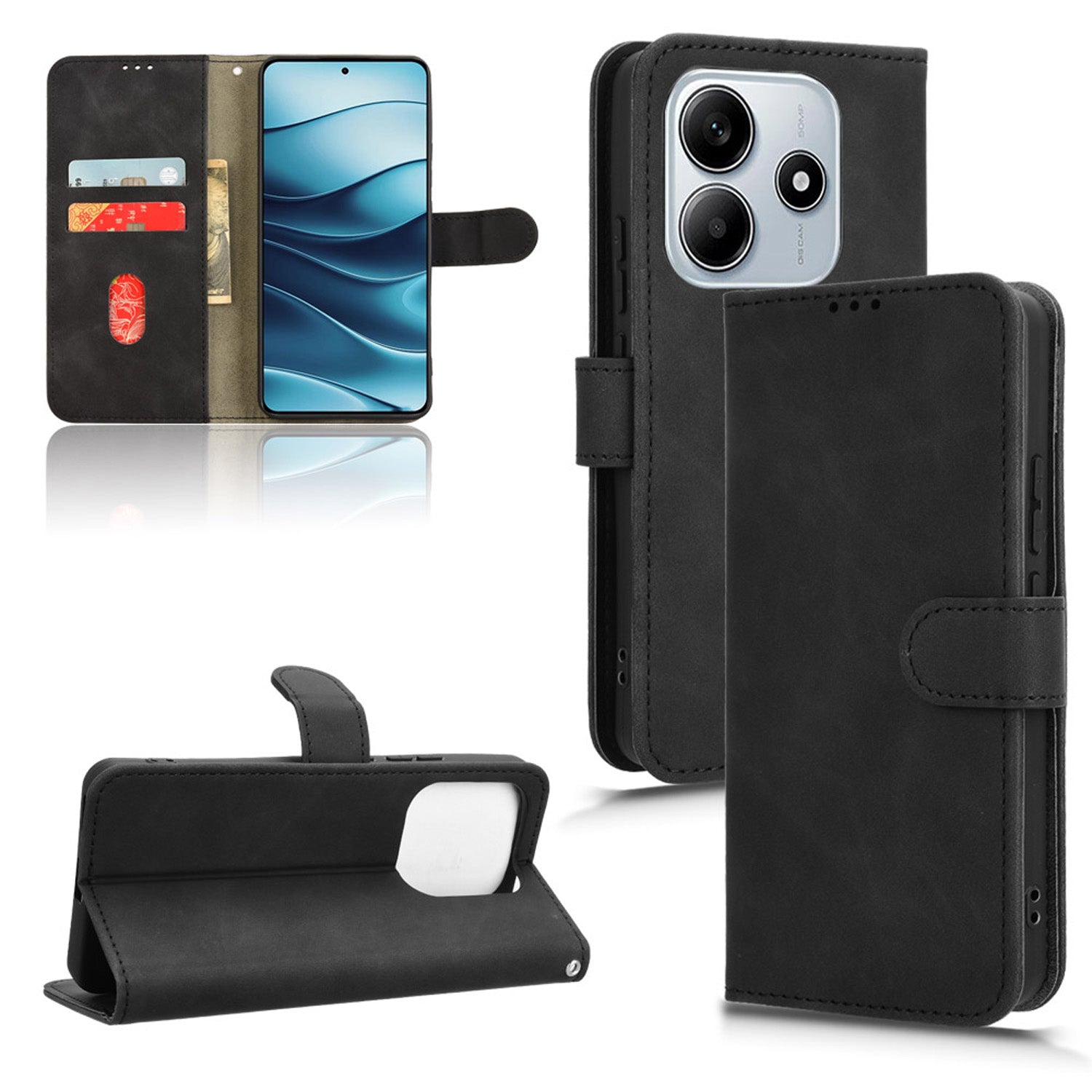 Wallet Case with Card Holder Flip Magnetic Protective Cover for Redmi Note 14 5G, Black