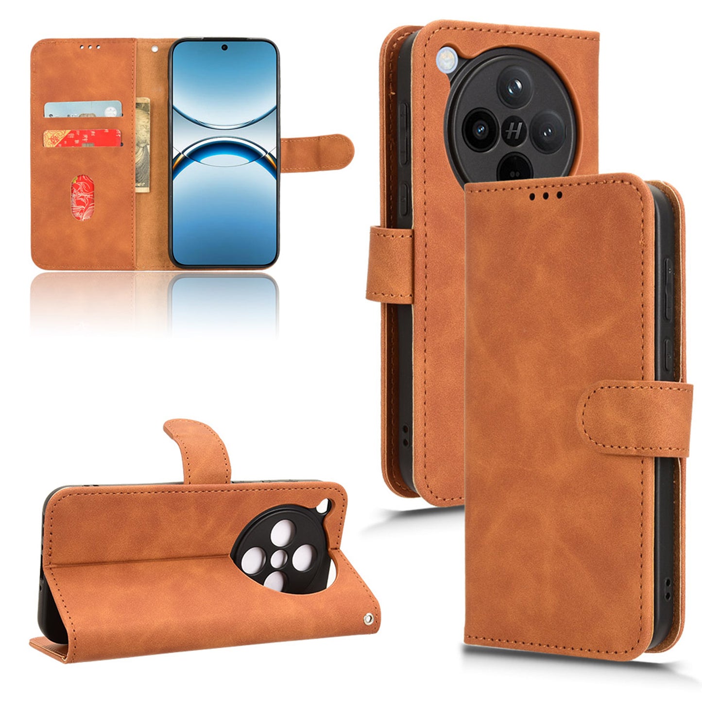 Wallet Case with Card Holder Flip Magnetic Protective Cover for OPPO Find X8, Brown