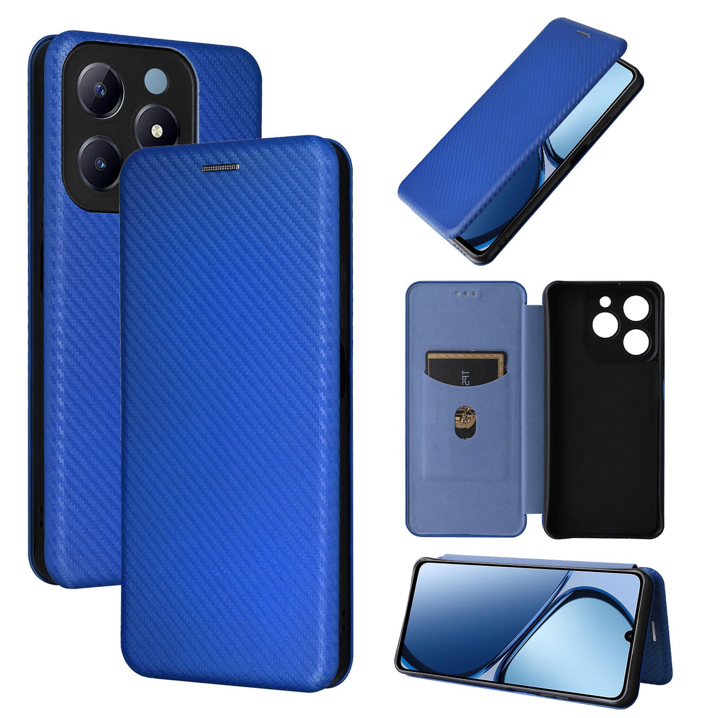 Carbon Fiber Flip Case for Realme C63, Blue