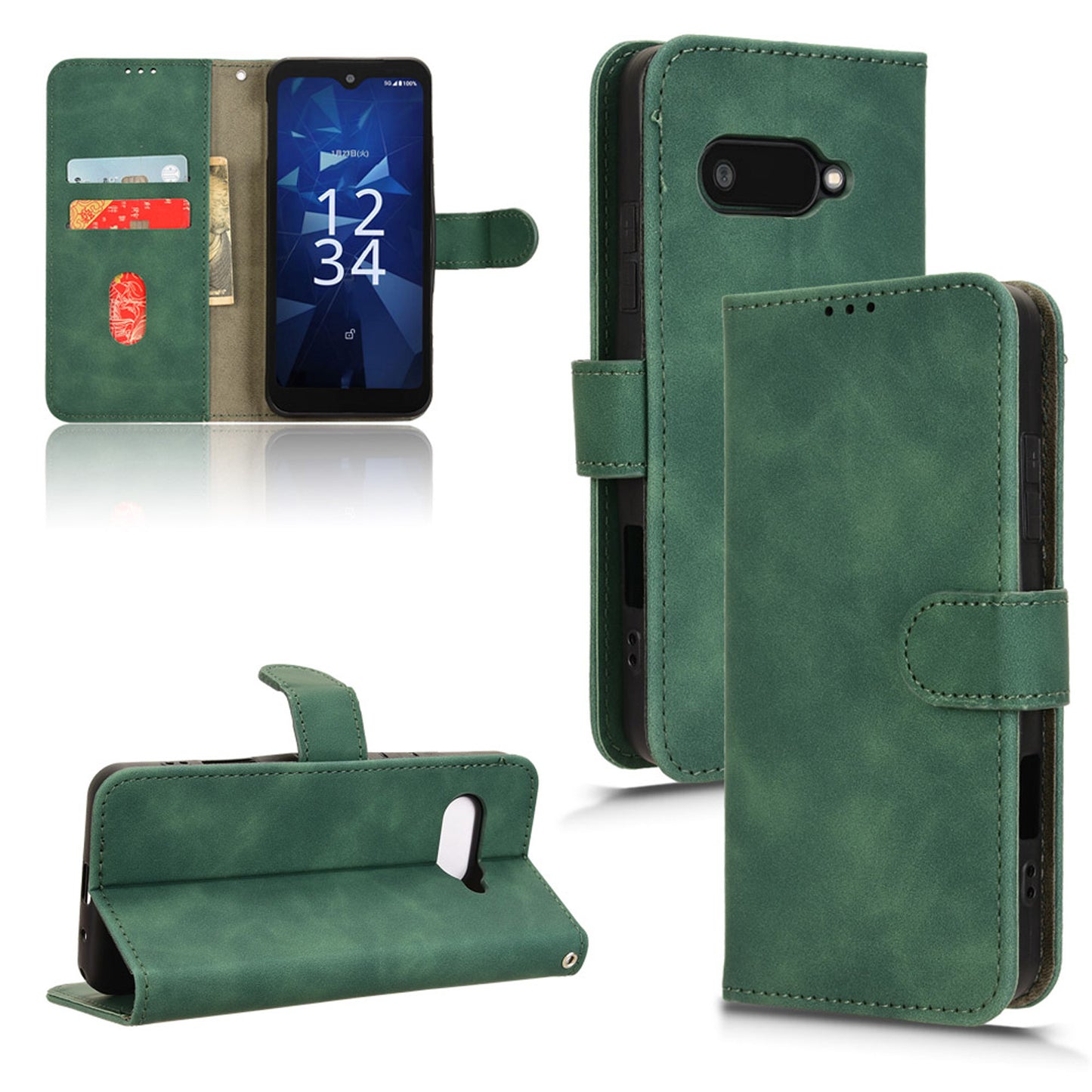 Wallet Case with Card Holder Flip Magnetic Protective Cover for Kyocera Digno SX4, Green