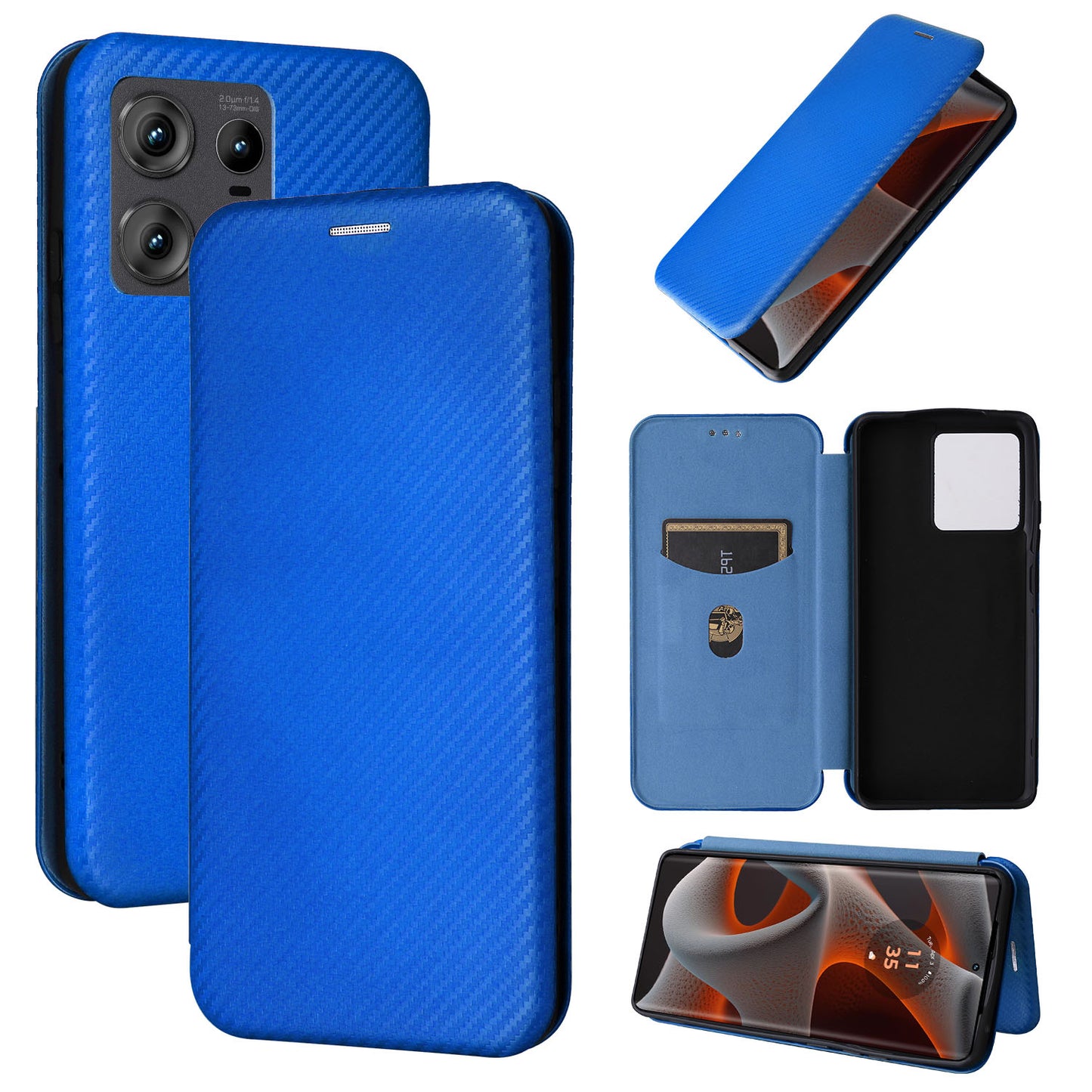 Carbon Fiber Flip Case for Motorola Edge 50 Pro, Blue