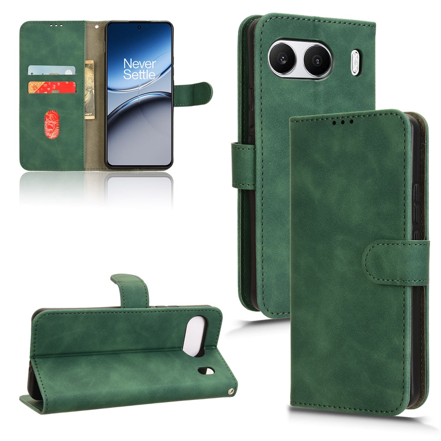 Wallet Case with Card Holder Flip Magnetic Protective Cover for OnePlus Nord 4, Green