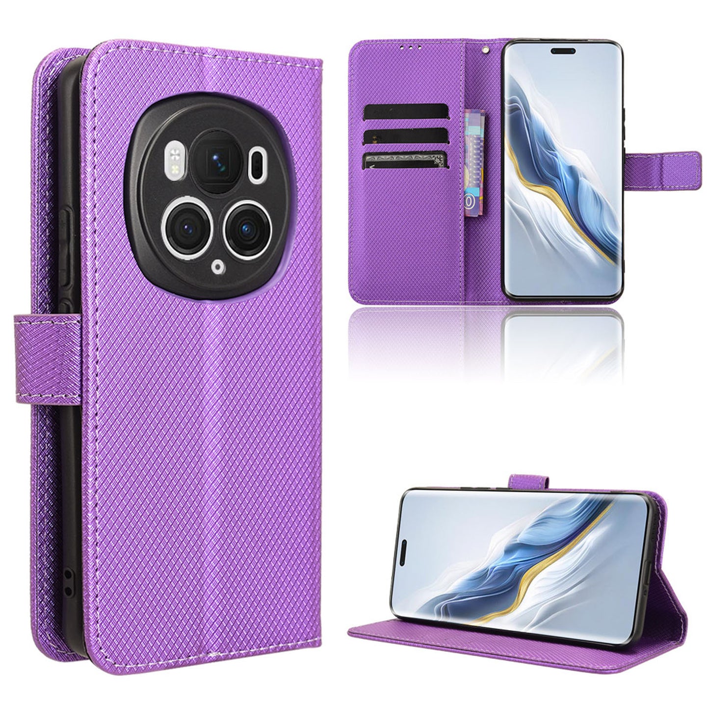 Wallet Case with Credit Card Holder PU Leather Flip Folio Phone Cover for Honor Magic6 Pro, Purple