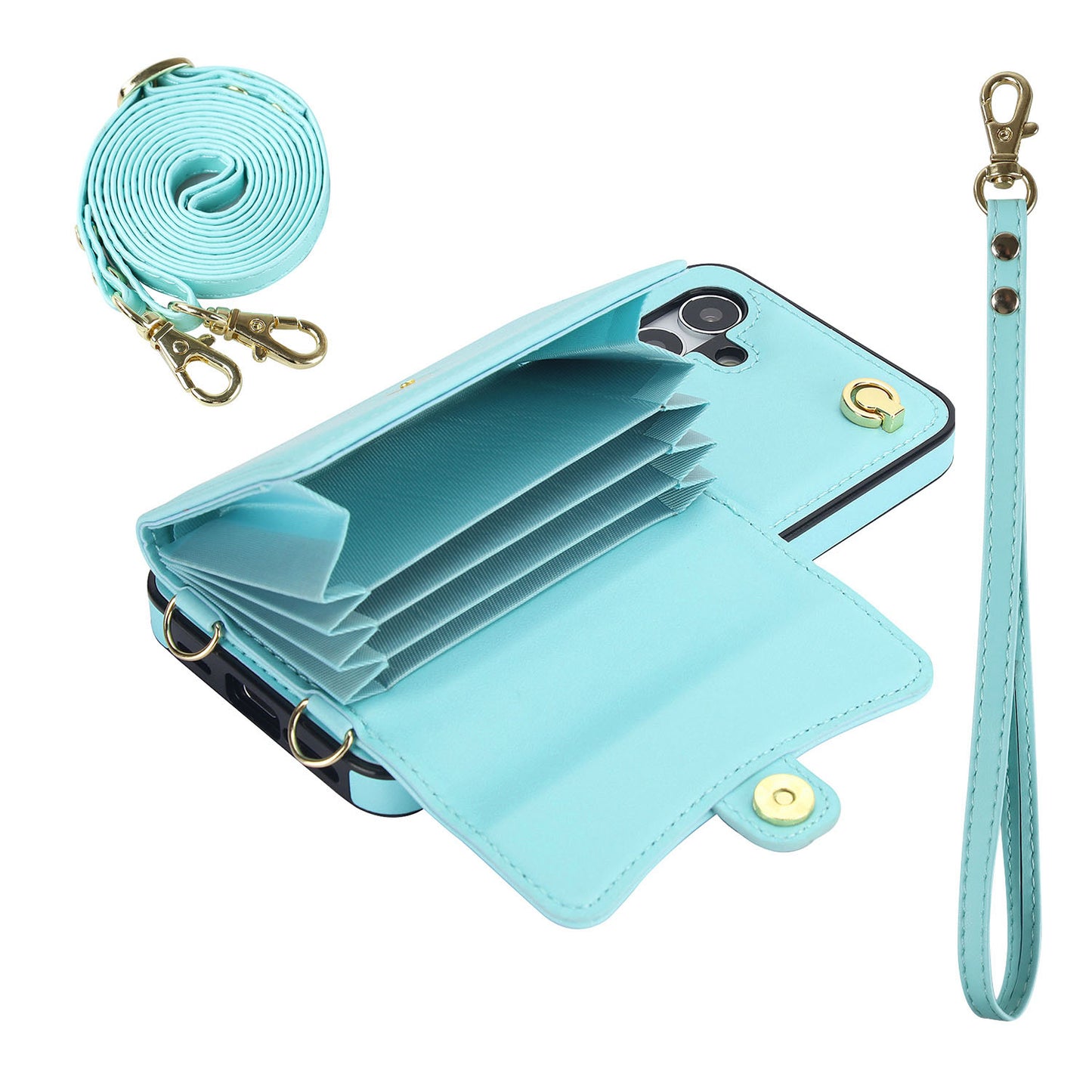 Crossbody Leather Detachable Adjustable Strap Wristlet Flip Case for Samsung Galaxy A15 5G, Blue