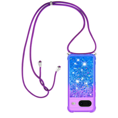 Google Pixel 8 Gradient Quicksand Liquid Shockproof Case with Adjustable Lanyard, P&B&LANYARD