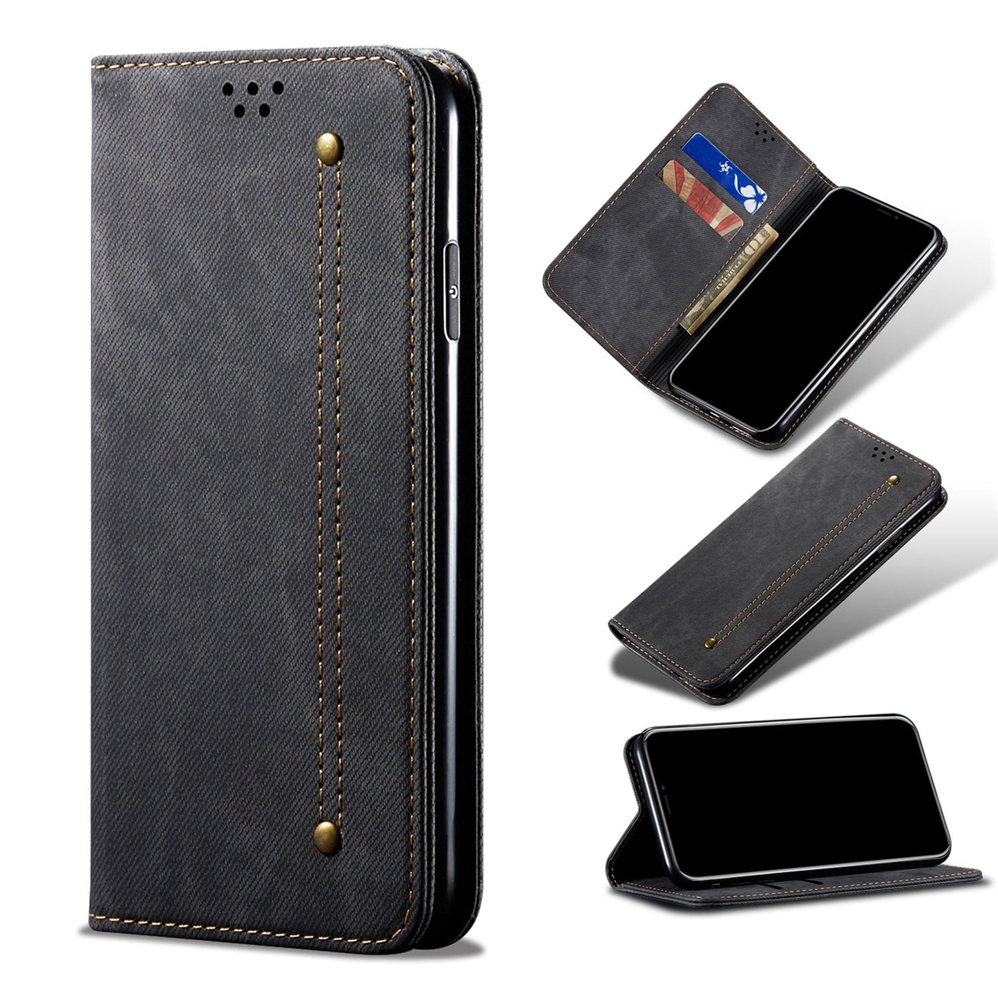 iPhone 12 Vintage PU Leather Wallet Case with Card Holder Kickstand Magnetic Closure Flip Folio Cover, Black