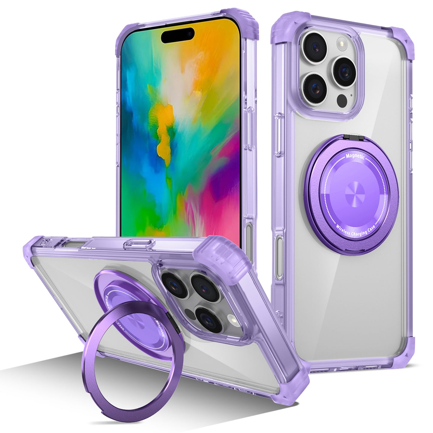 iPhone 16 Pro Max Case, Built in 360¡ã Magnetic Stand, Compatible with Magsafe, Purple