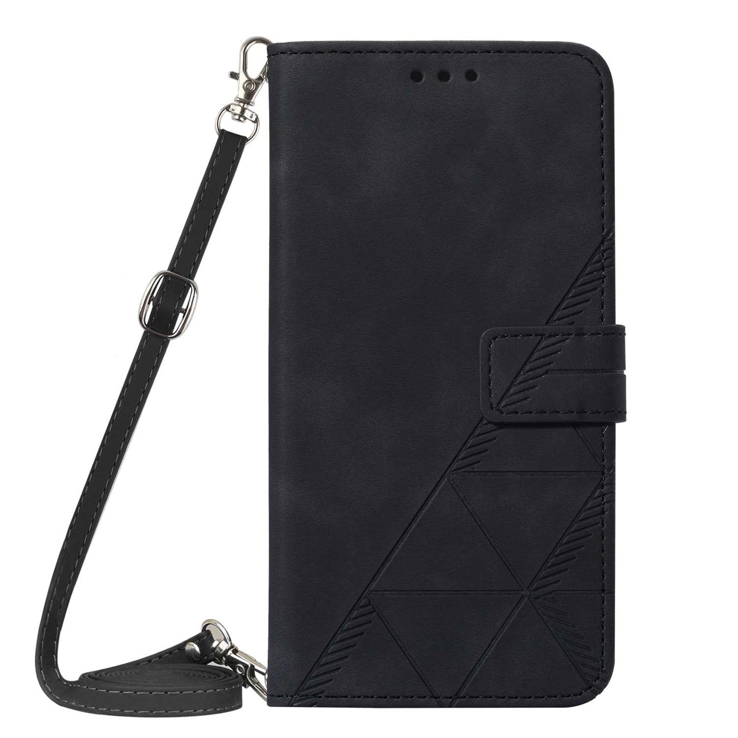 Samsung Galaxy A55 5G Business Flip Phone Case with Adjustable Cross Shoulder Strap, Black