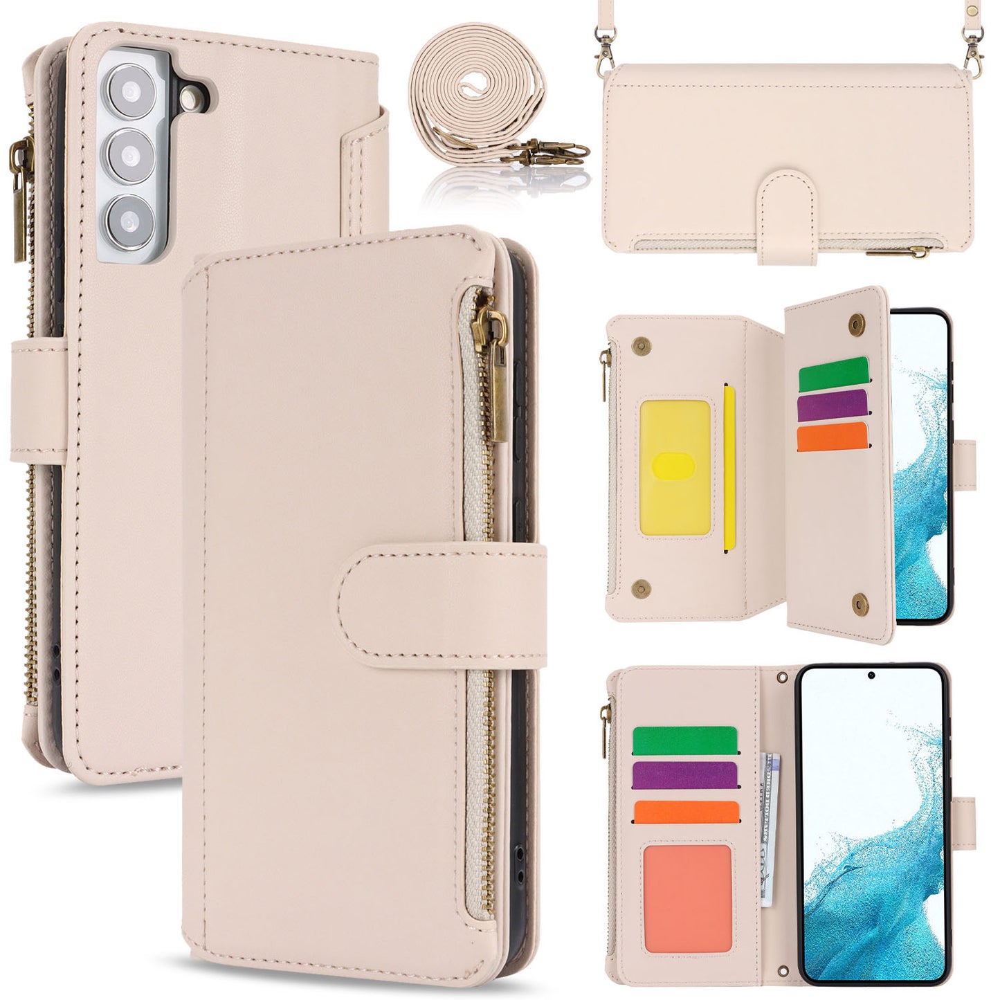 for Samsung Galaxy S22 Wallet Case with RFID Blocking, White