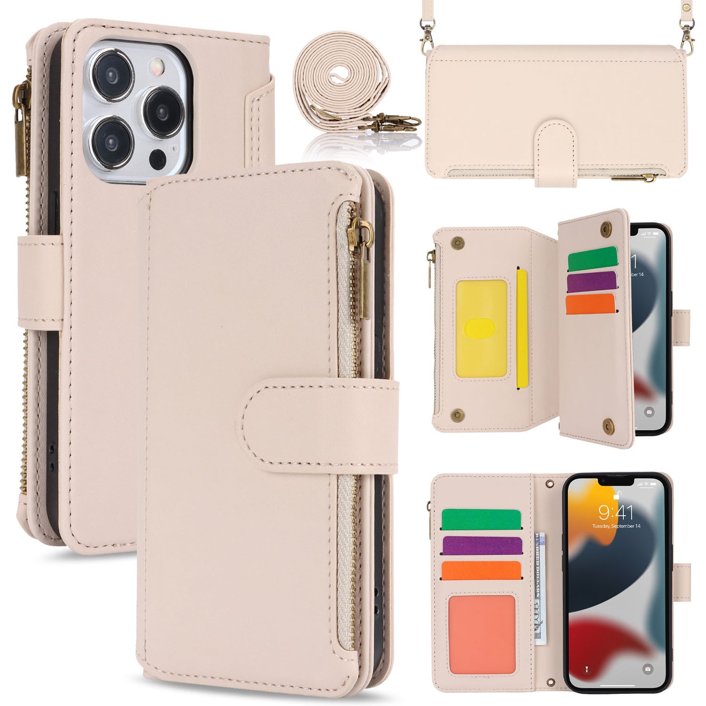 for iPhone 13 Pro Wallet Case with RFID Blocking, White