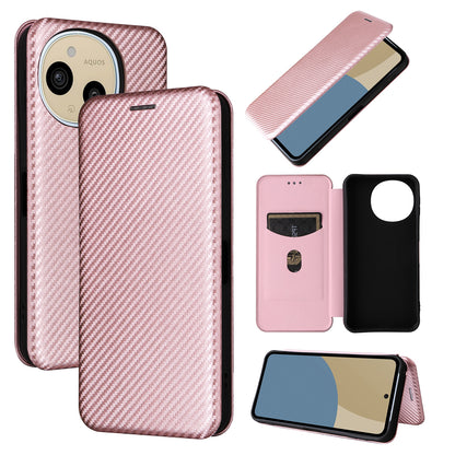 Carbon Fiber Flip Case for Sharp AQUOS Sense9, Rose Gold