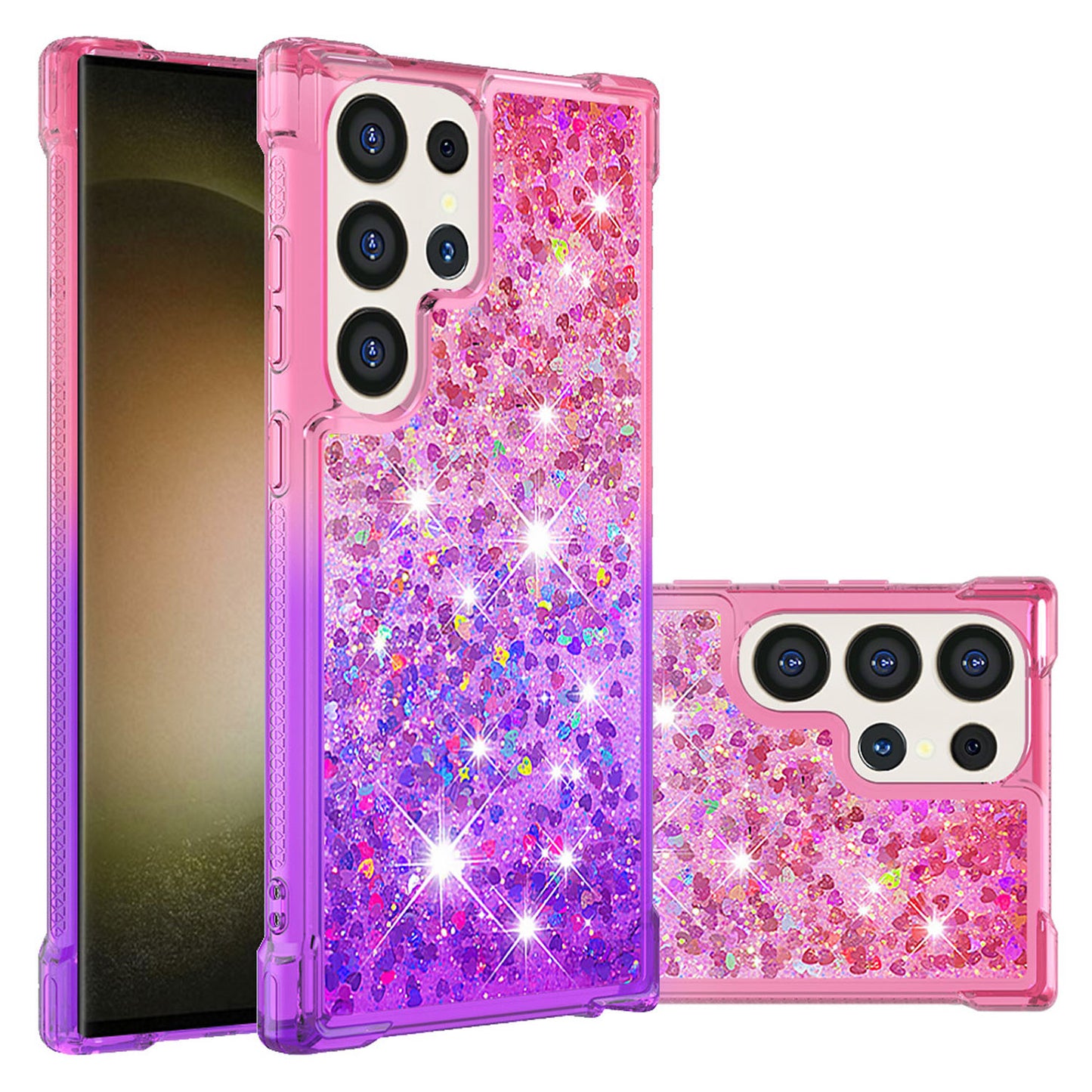 Samsung Galaxy S24 Ultra Gradient Quicksand Series Bling Liquid TPU Case, Pink&Purple