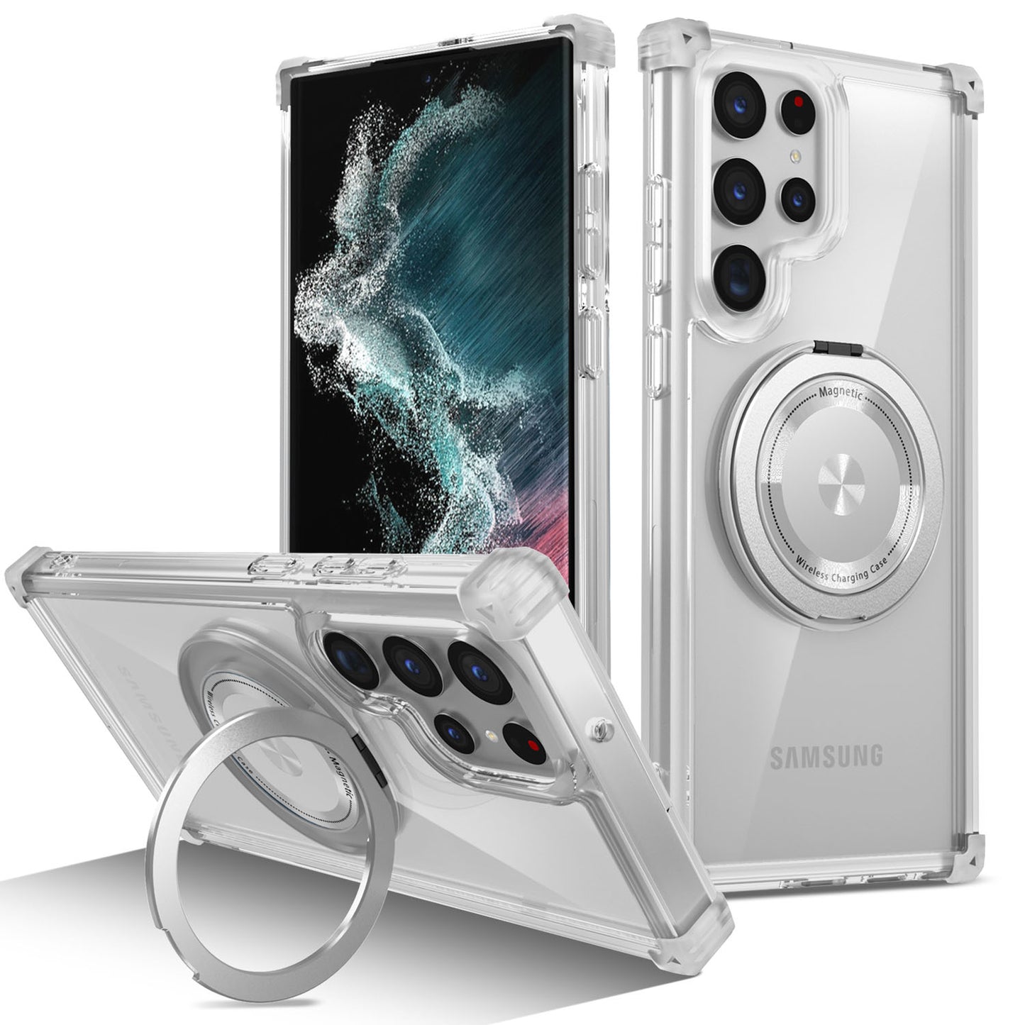 Samsung Galaxy S22 Ultra Case, Built in 360¡ã Magnetic Stand, Compatible with Magsafe, Clear