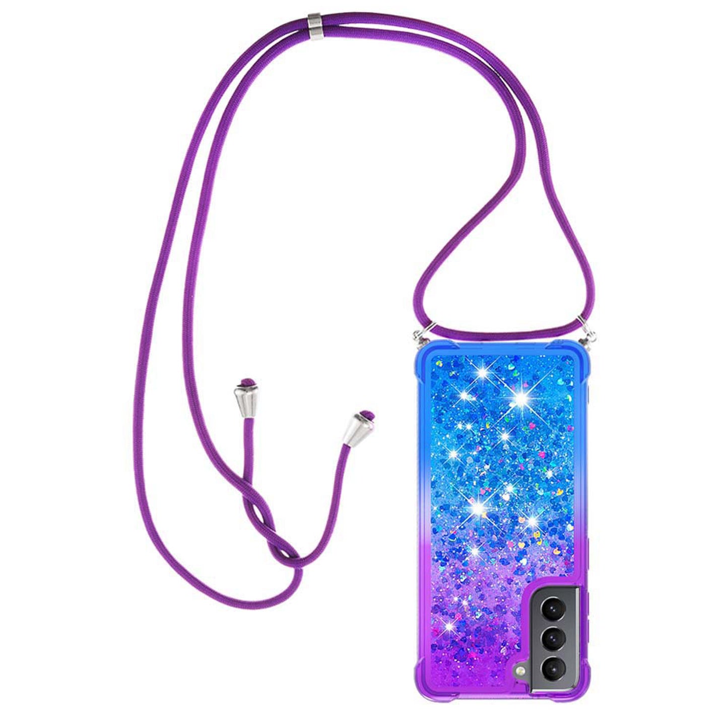 Samsung Galaxy S21 5G Gradient Quicksand Liquid Shockproof Case with Adjustable Lanyard, P&B&LANYARD