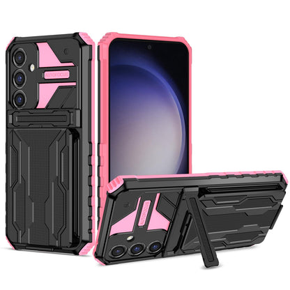 Detachable Card Holder Case with Kickstand Heavy Duty Cover for Samsung Galaxy S23 FE, Pink