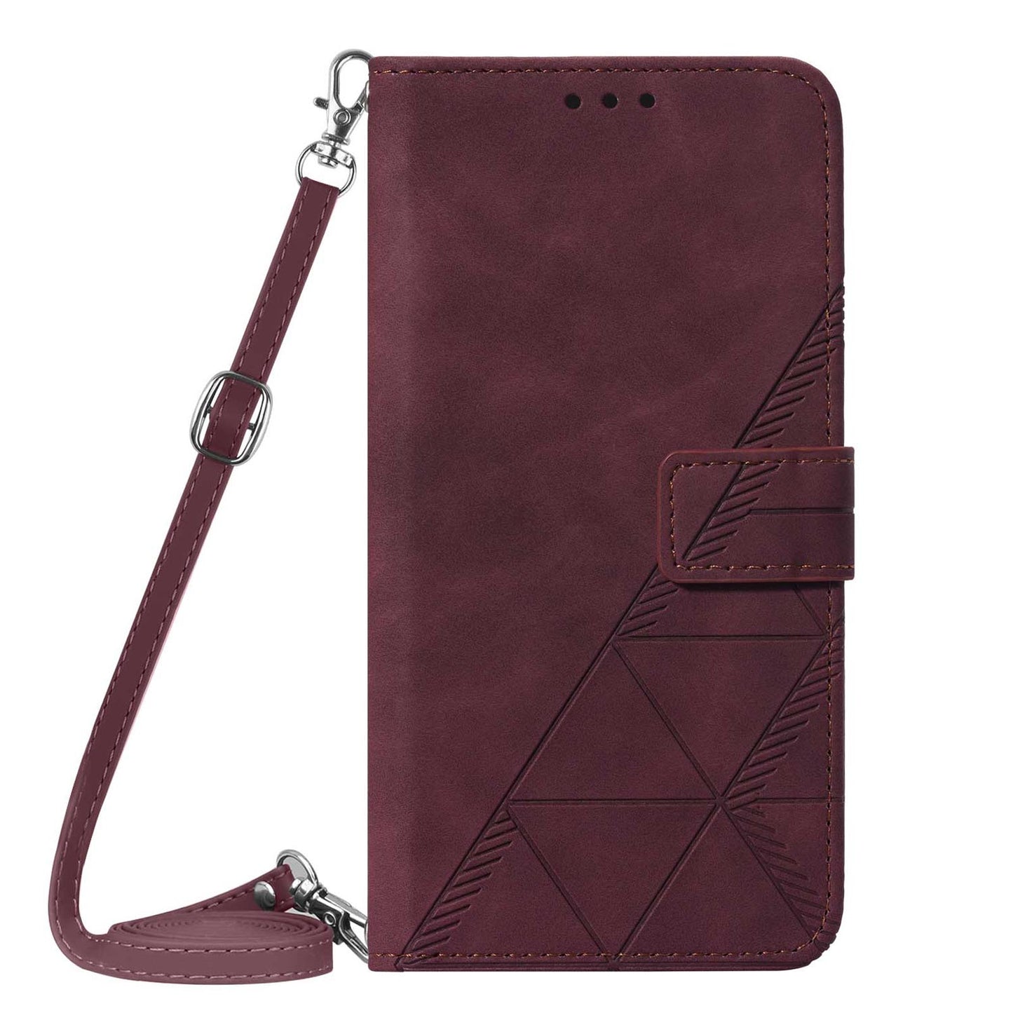 OPPO Reno12 Pro 5G Business Flip Phone Case with Adjustable Cross Shoulder Strap, Red