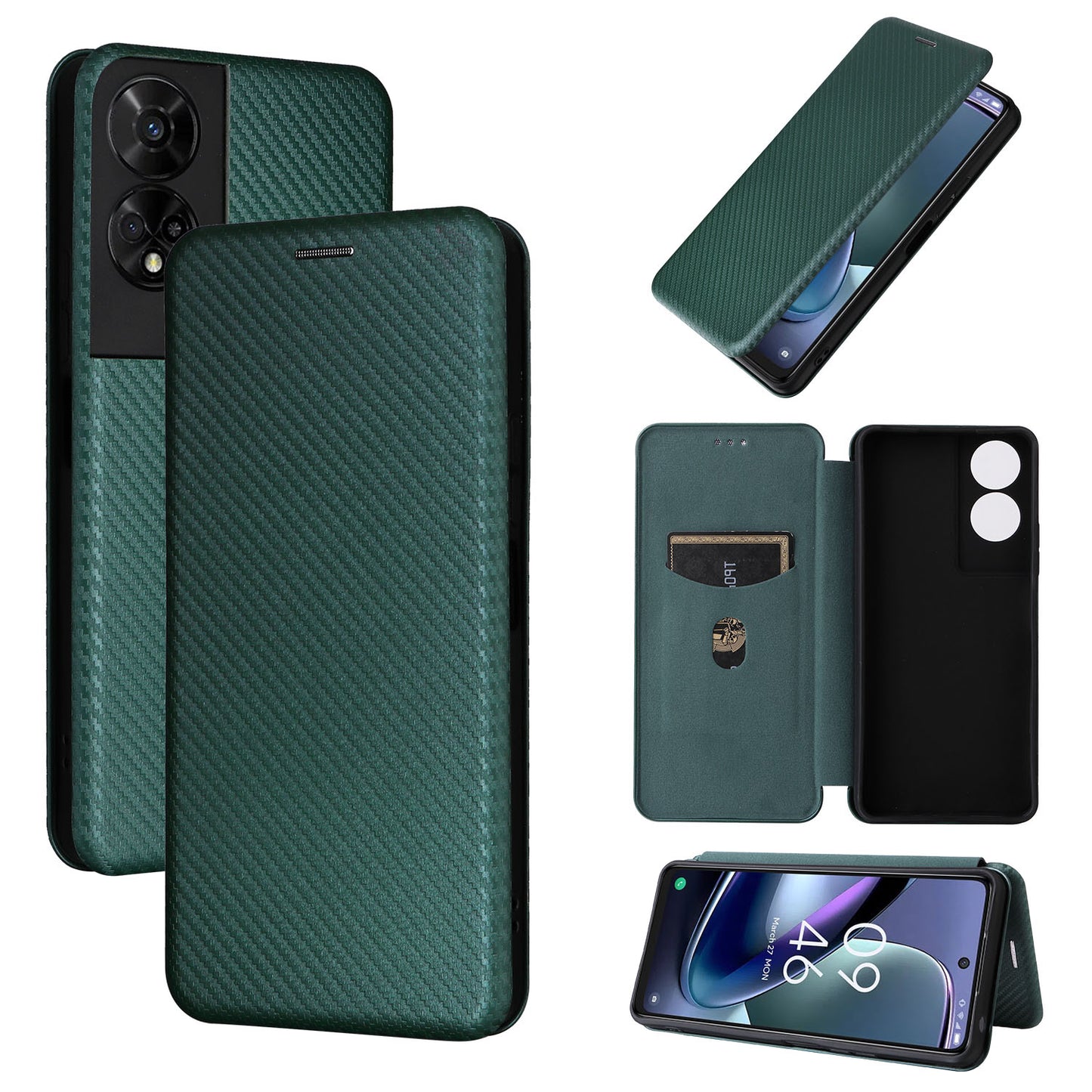 Carbon Fiber Flip Case for TCL 50 5G, Green