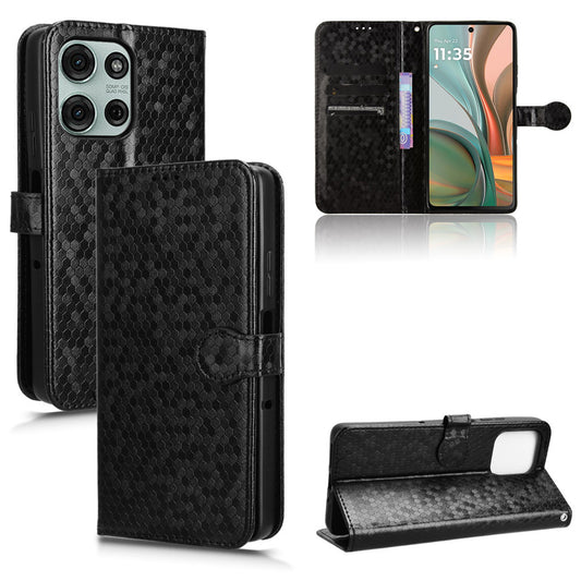 Slim Flip Polka-Dots Phone Case with Card Holder for Moto G75 5G, Black