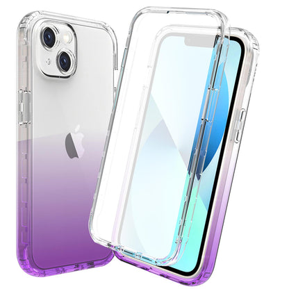 Gradient Clear Shockproof Full Body Case with Built-in Screen Protector Cover for iPhone 15 Plus, HALF-PURPLE