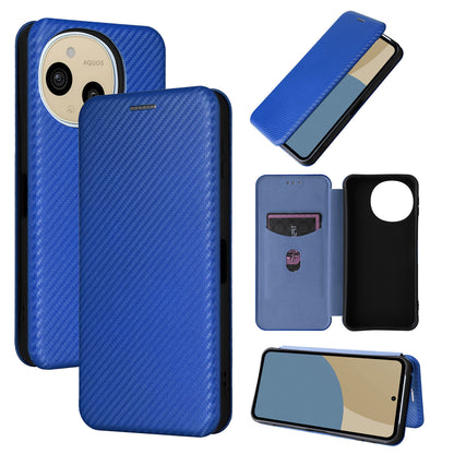 Carbon Fiber Flip Case for Sharp AQUOS Sense9, Blue