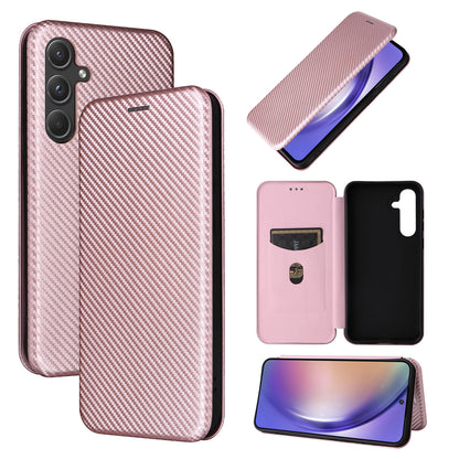 Carbon Fiber Flip Case for Samsung Galaxy A55 5G, Rose Gold