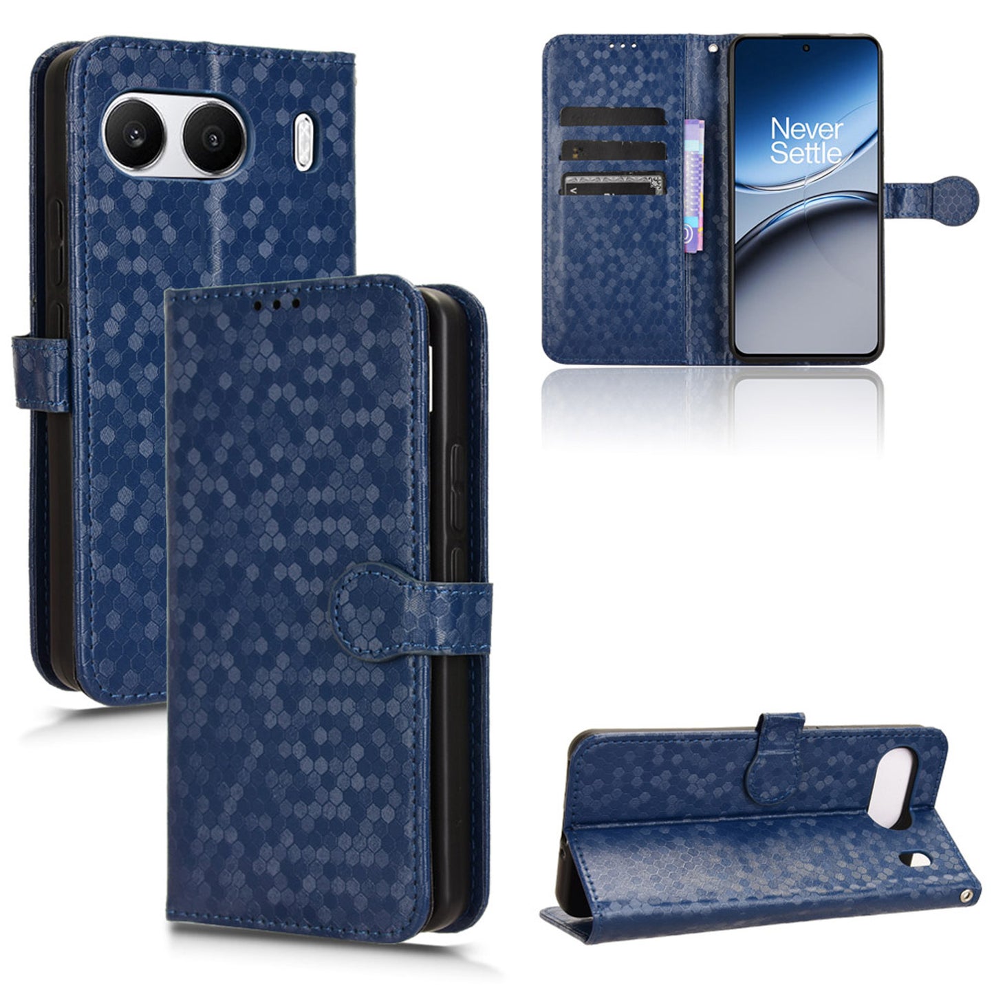 Slim Flip Polka-Dots Phone Case with Card Holder for OnePlus Nord 4, Blue