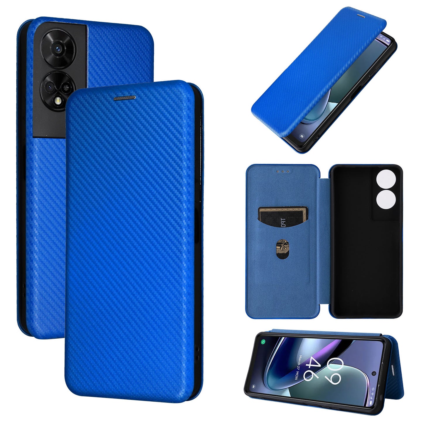 Carbon Fiber Flip Case for TCL 50 5G, Blue