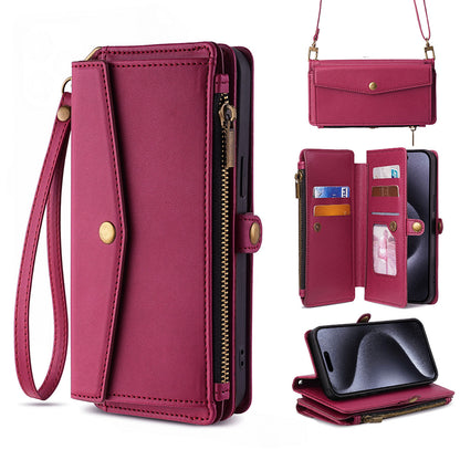 Crossbody for OPPO Reno12 Pro 5G Case Wallet with 5 Card Holder Zipper Bills Slot, Red