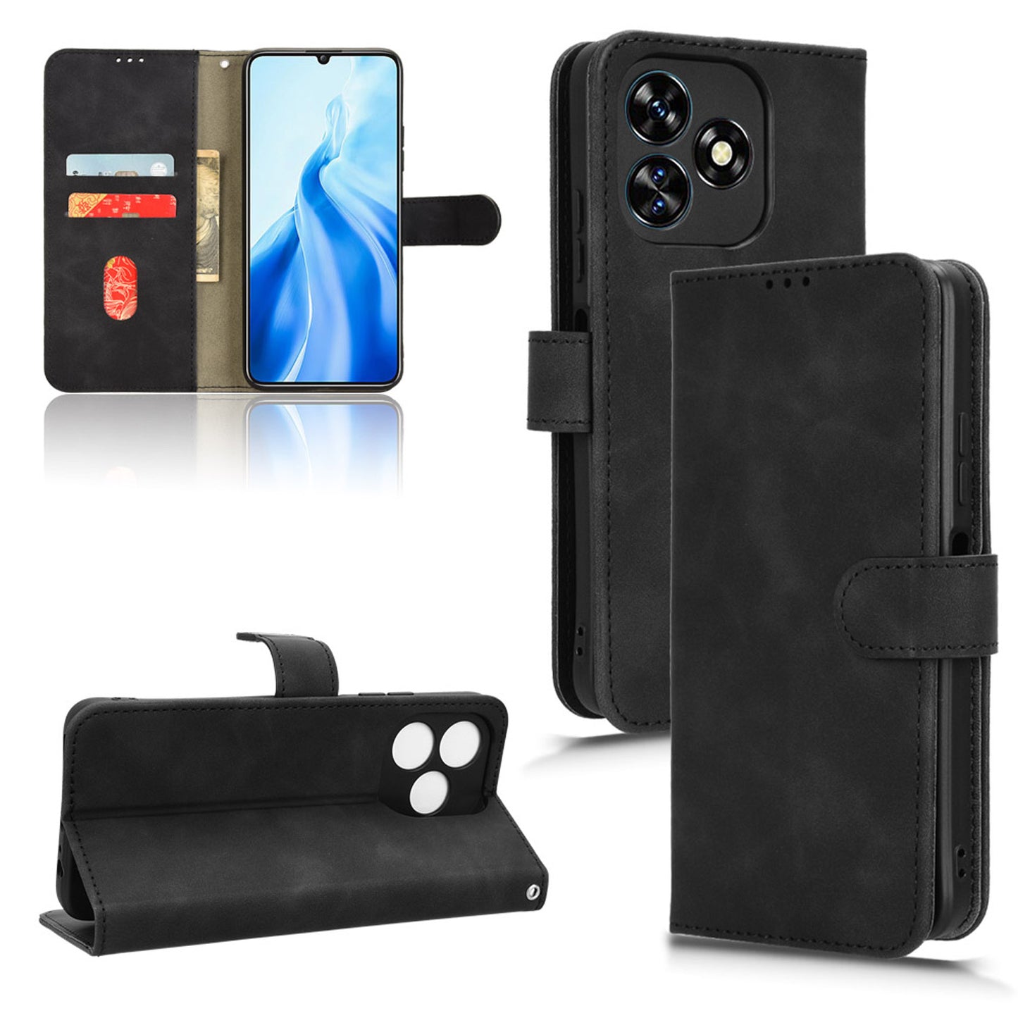 Wallet Case with Card Holder Flip Magnetic Protective Cover for Oukitel C51, Black