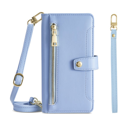 Wallet Case for VIVO X100 with Adjustable Crossbody Lanyard, Blue