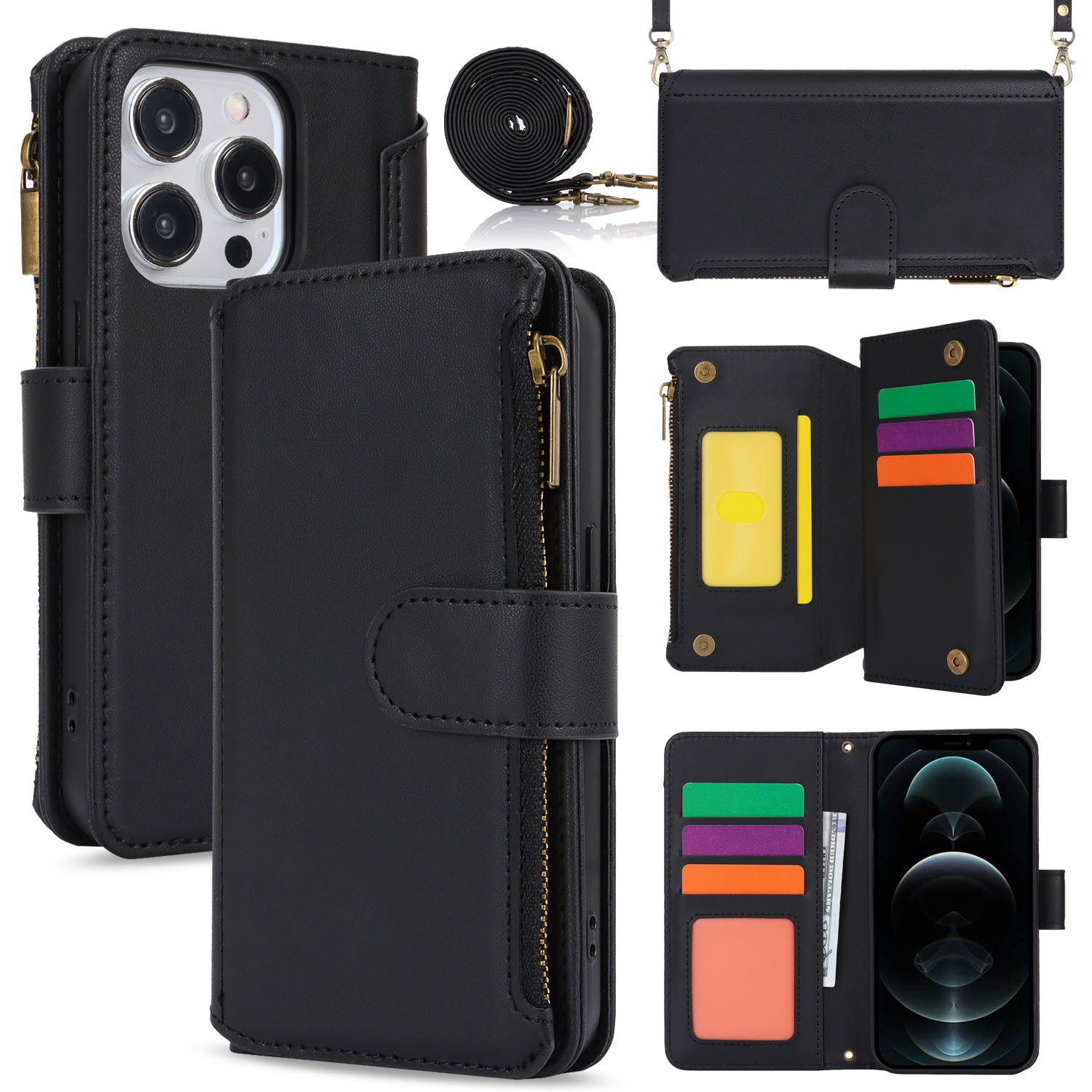 for iPhone 12 Pro Max Wallet Case with RFID Blocking, Black